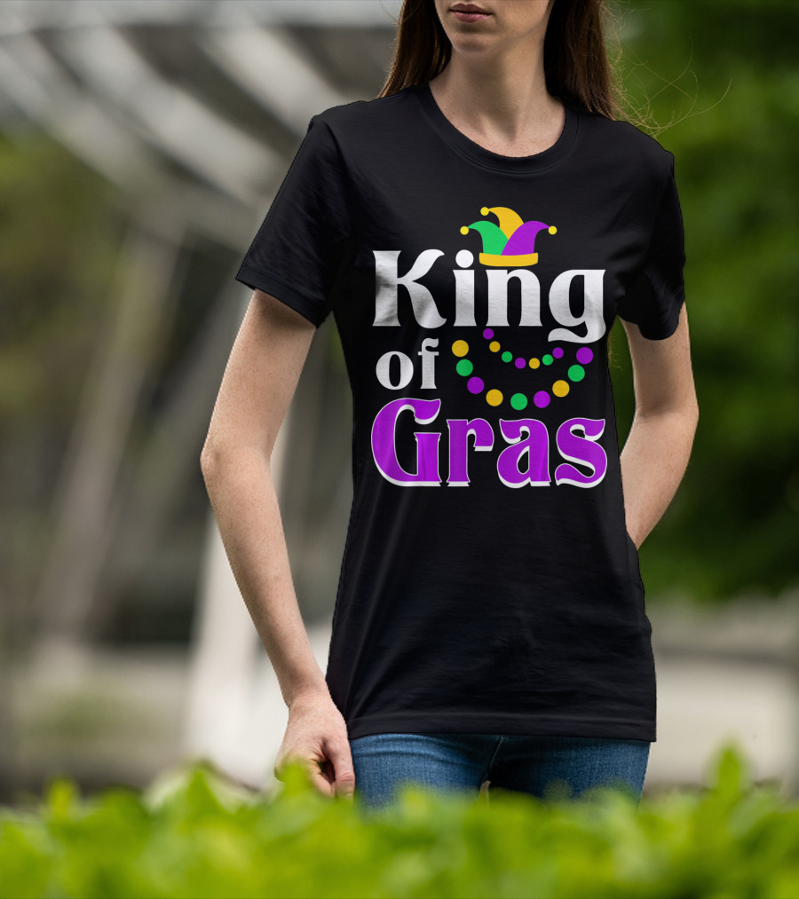 King Of Gras Funny Mardi Gras Couples Co Jokester Hat And Beads T-Shirt