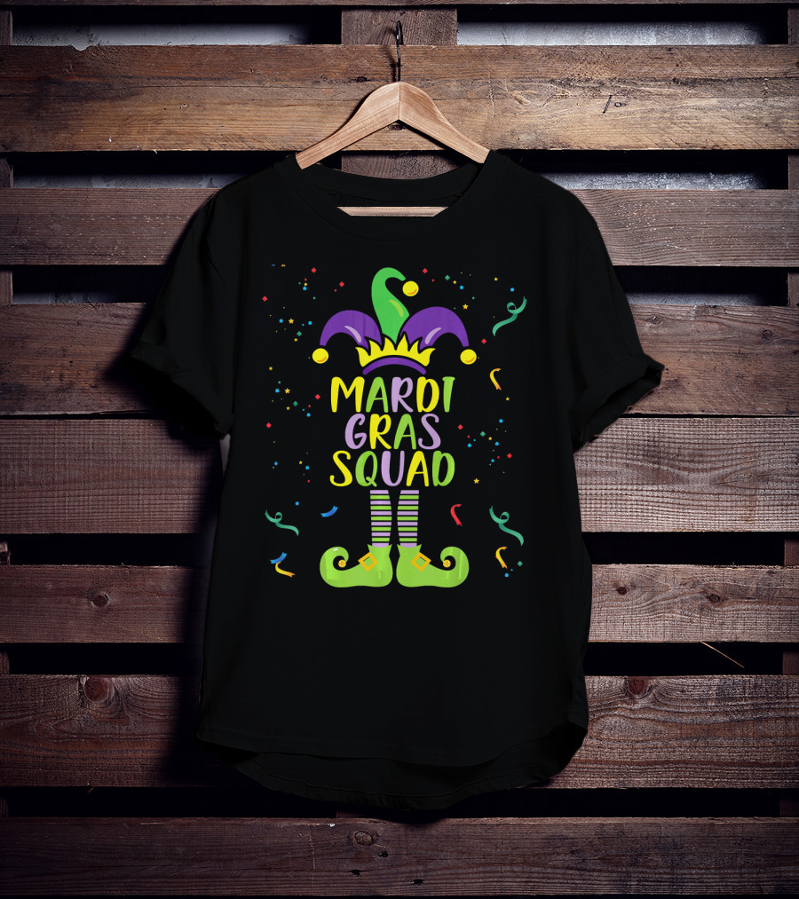 Mardi Gras Squad Costume Jester Hat And Shoes T-Shirt