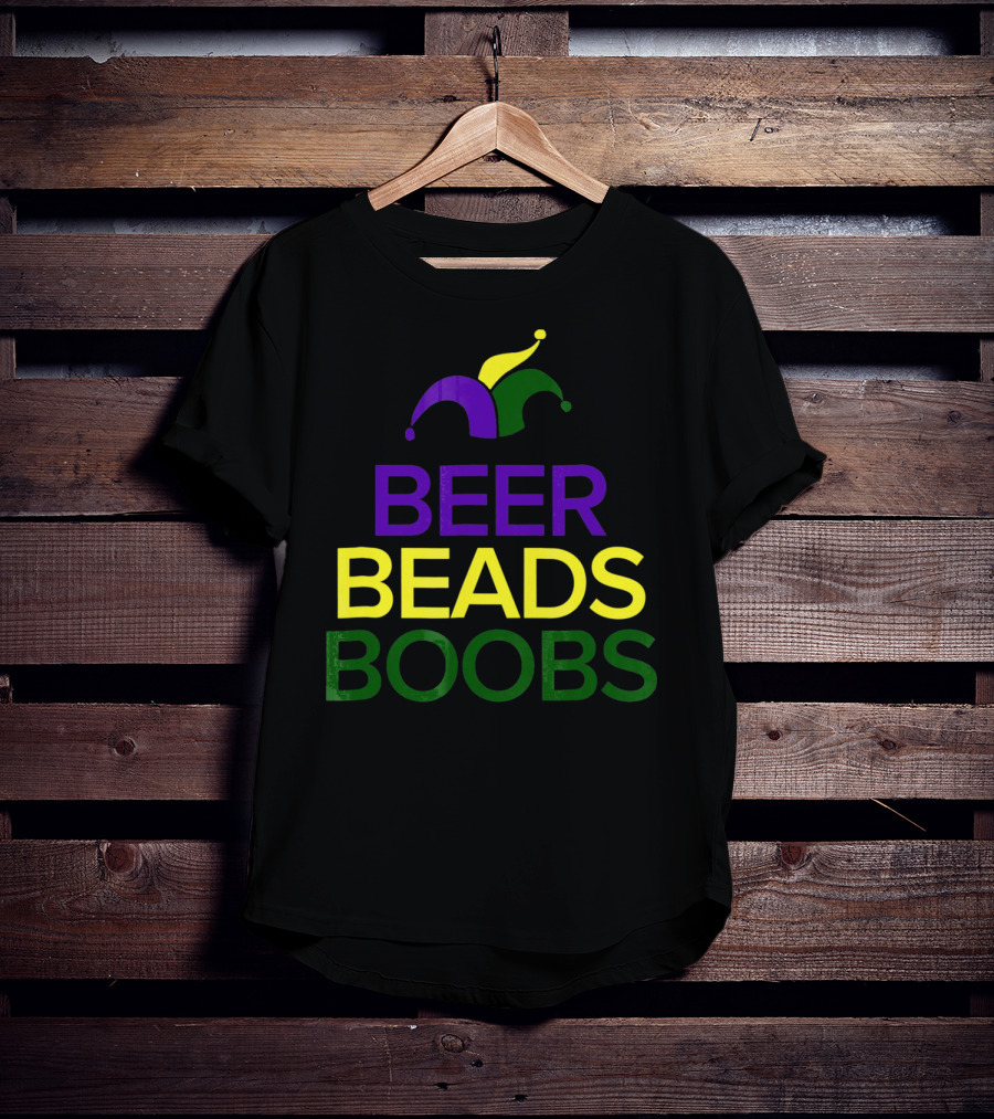 Beer Beads Boobs Mardi Gras Jester Hat T-Shirt