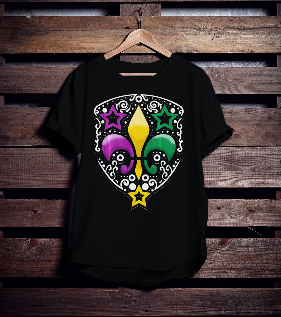 Mardi Gras Fleur De Lis Colorful Stars Lily T-Shirt