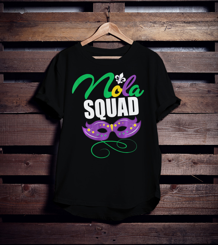 Nola Squad Mardi Gras New Orleans Purple Mask Fleur-de-Lis T-Shirt