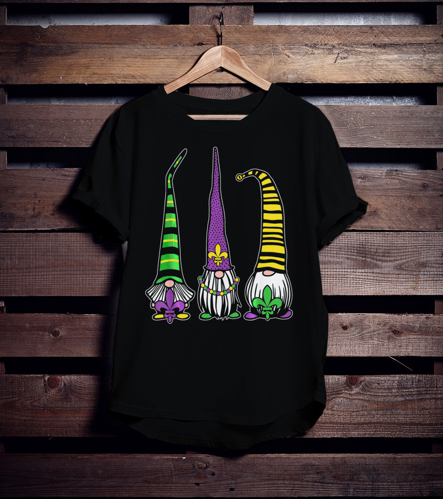 Cute Gnomes Mardi Gras Tuesday Gnome Bea Festival Fleur De Lis T-Shirt