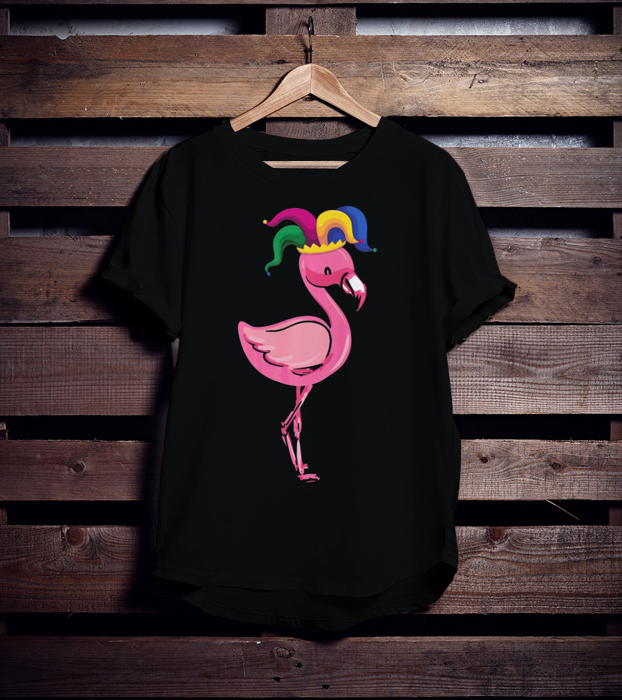 Flamingo With Jester Hat Mardi Gras Costume T-Shirt