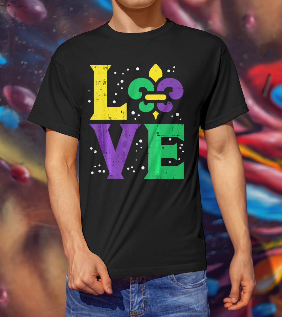 Love Jester Hat Funny Mardi Gras Carnival Fleur-de-Lis T-Shirt
