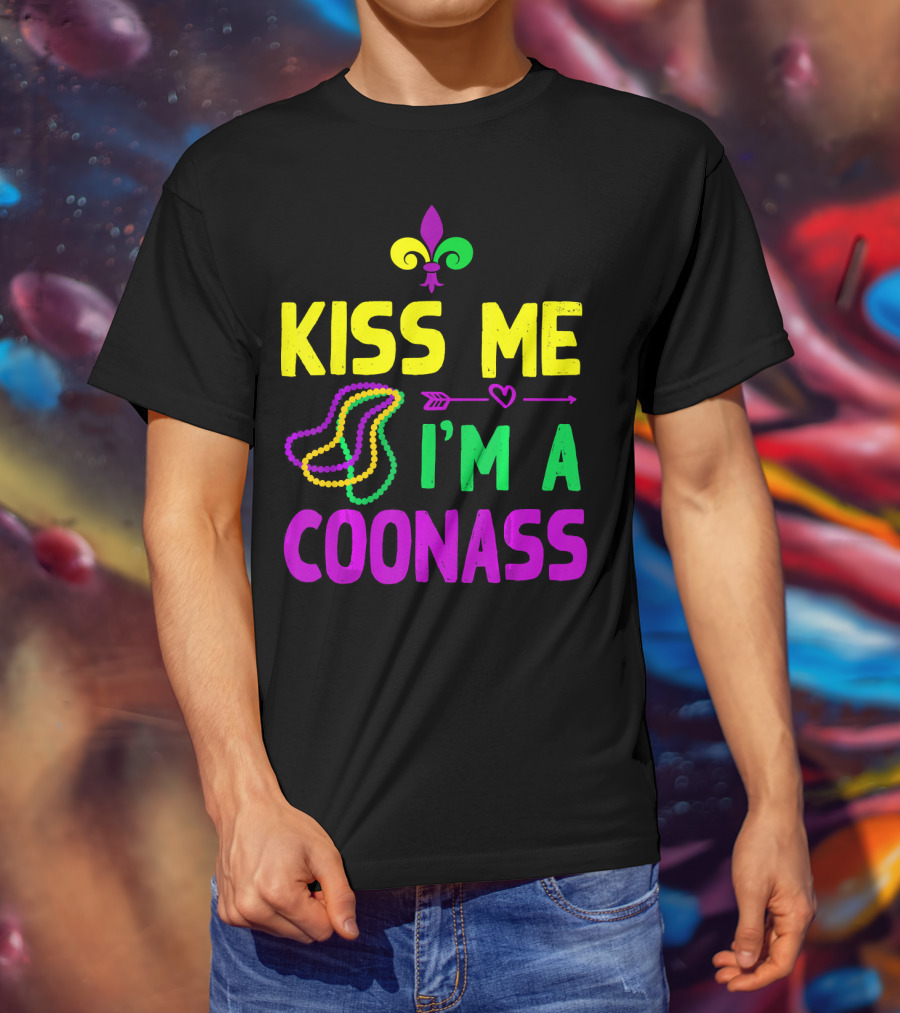Kiss Me I'm A Coonass Mardi Gras Fleur-de-Lis Beads T-Shirt