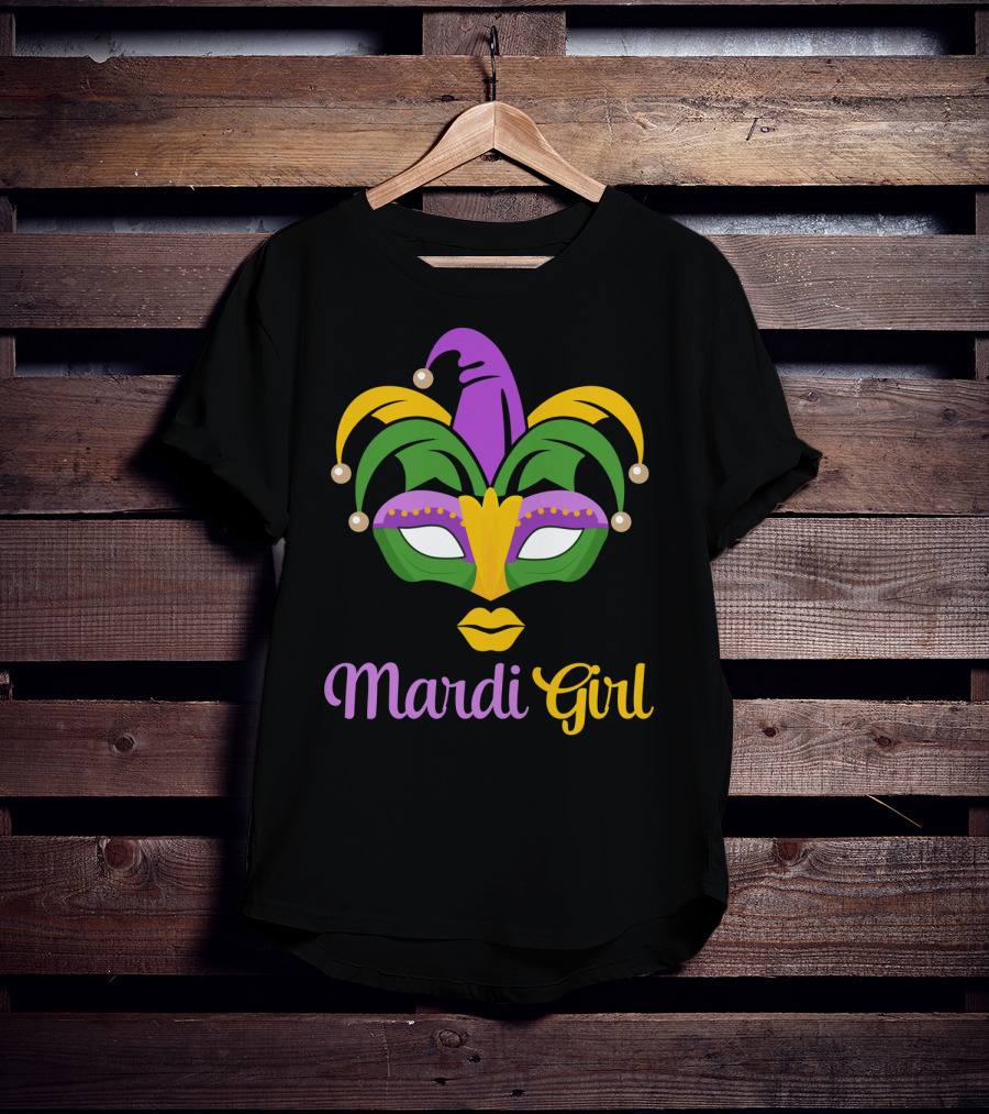 Mardi Girl Mask Colorful Jester Costume T-Shirt