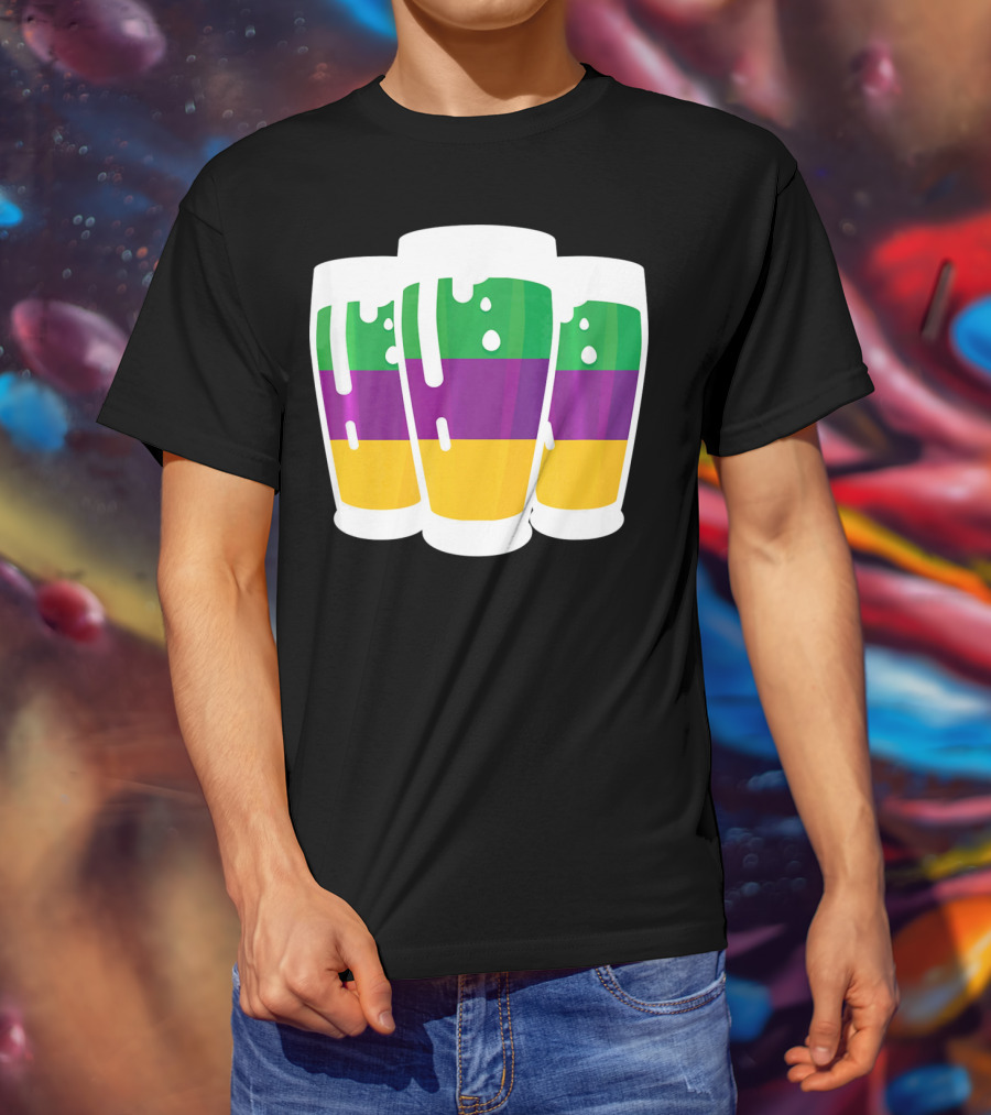Mardi Gras Beer Funny Mardi Gras Party Carnival Colors T-Shirt
