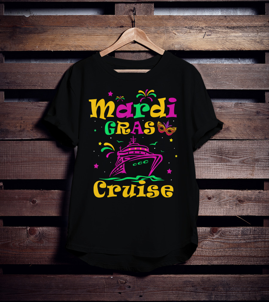 Mardi Gras Cruise Ship Mask Fireworks Vacation T-Shirt