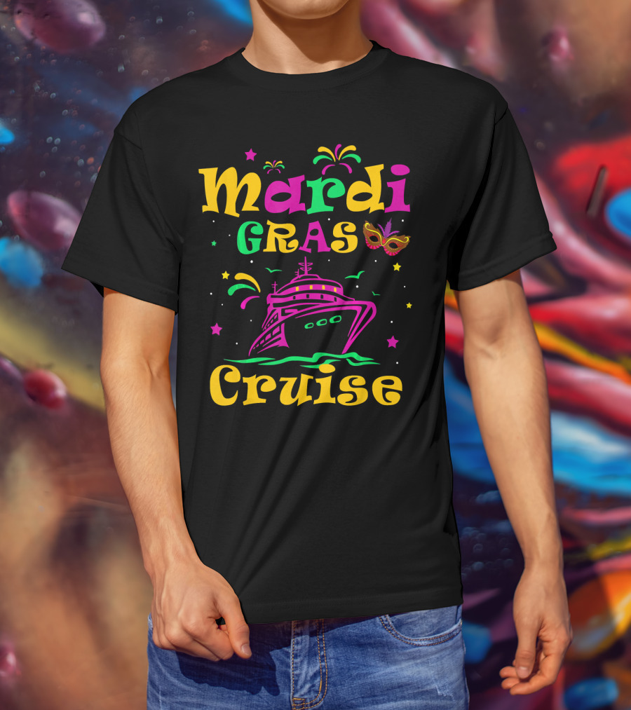 Mardi Gras Cruise Ship Mask Fireworks Vacation T-Shirt