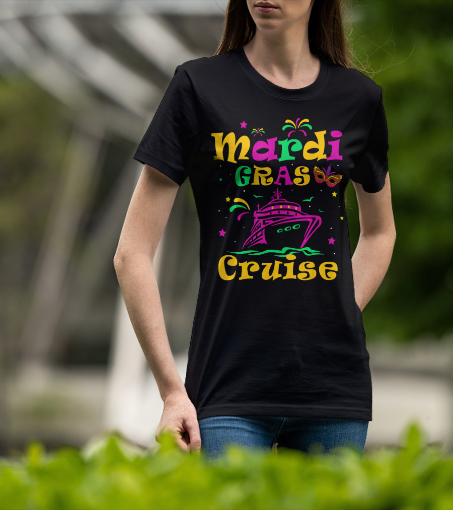 Mardi Gras Cruise Ship Mask Fireworks Vacation T-Shirt