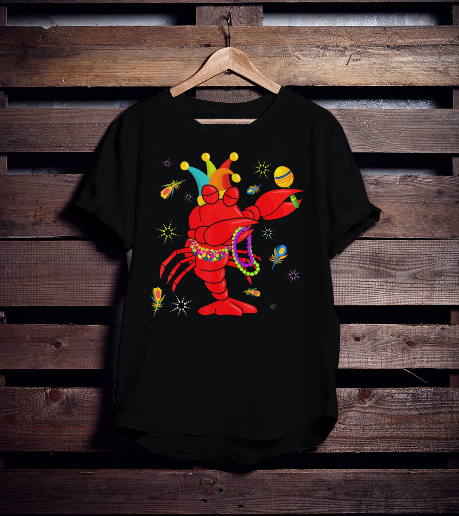 Mardi Gras Crawfish Dabbing Jester Hat Beads Feathers T-Shirt