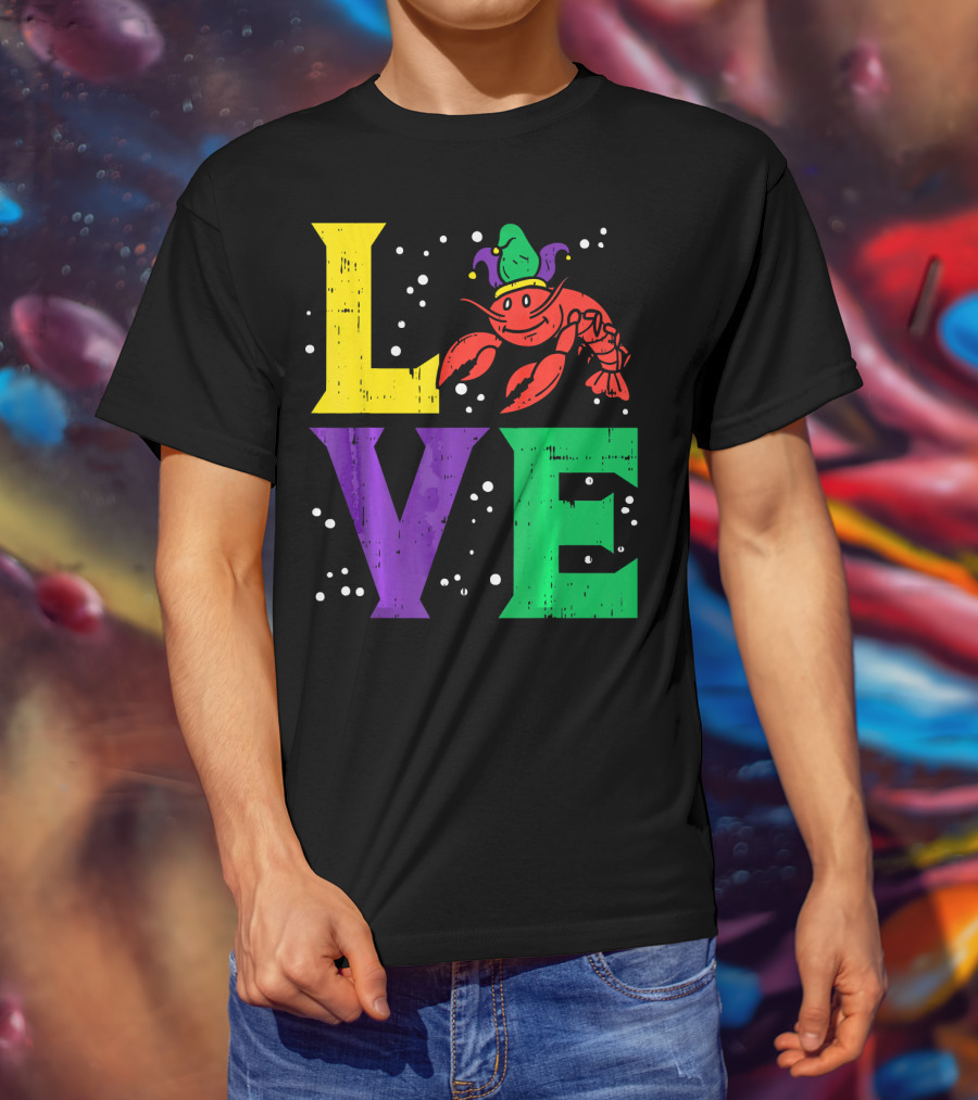 Love Crawfish Jester Hat Mardi Gras T-Shirt