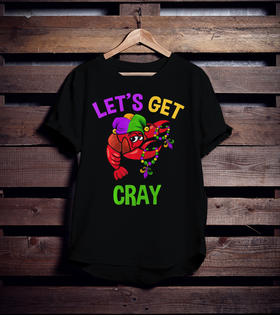 Let's Get Cray Funny Mardi Gras Crawfish With Beads And Jester Hat T-Shirt