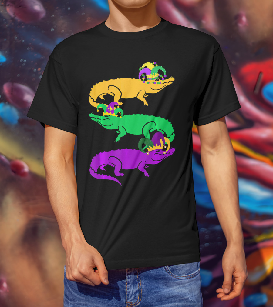 Cute Three Alligator Jesters Mardi Gras Beads T-Shirt