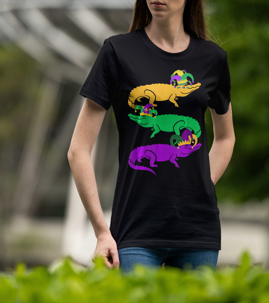 Cute Three Alligator Jesters Mardi Gras Beads T-Shirt