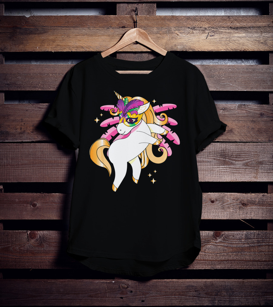 Mardi Gras Unicorn New Orleans LA Party Masked T-Shirt