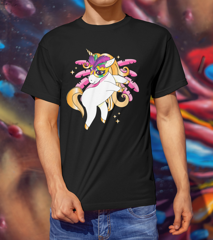 Mardi Gras Unicorn New Orleans LA Party Masked T-Shirt