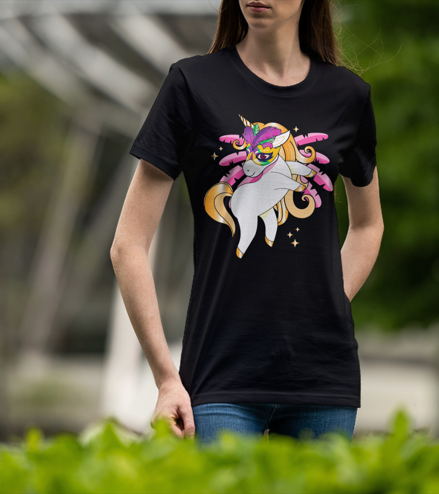 Mardi Gras Unicorn New Orleans LA Party Masked T-Shirt