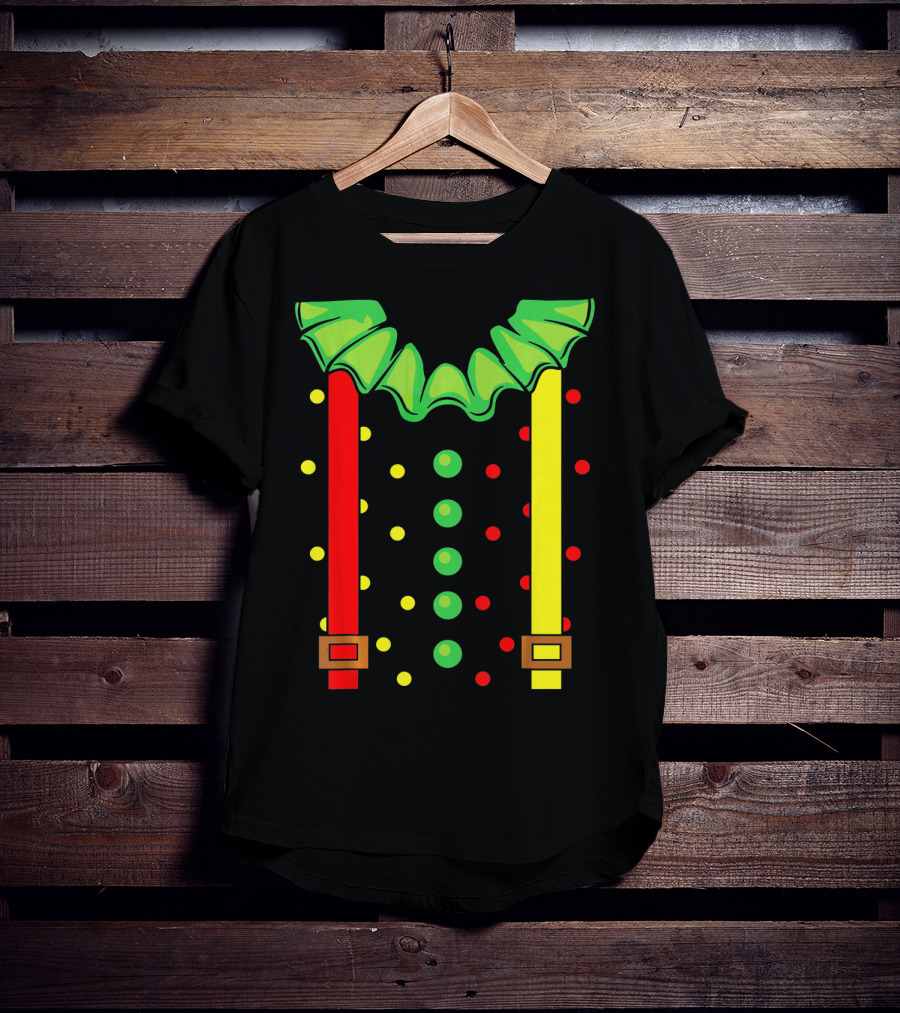 Funny Red And Yellow Suspenders With Green Jester Collar Clown T-Shirt