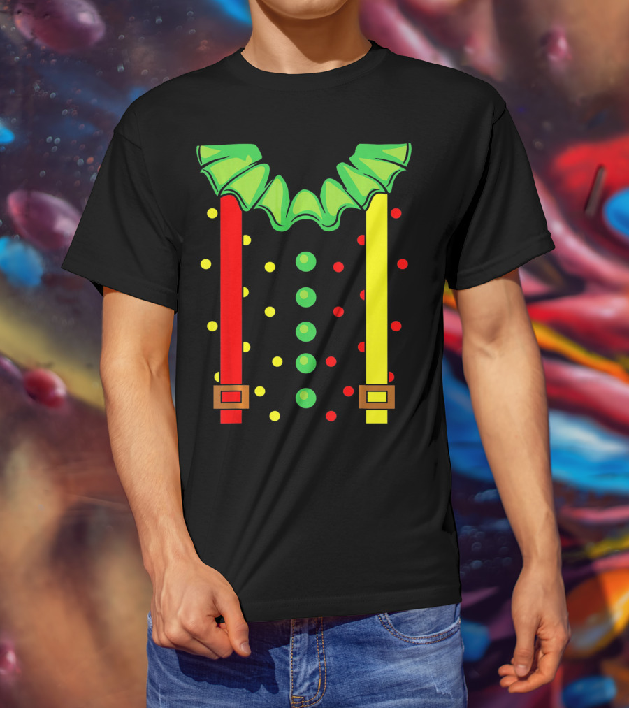Funny Red And Yellow Suspenders With Green Jester Collar Clown T-Shirt