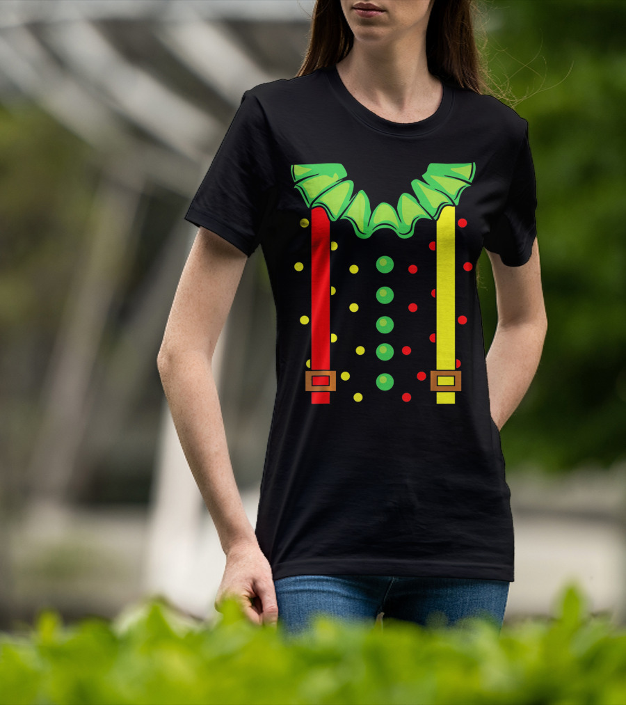 Funny Red And Yellow Suspenders With Green Jester Collar Clown T-Shirt