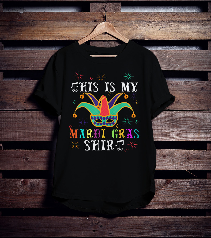 This Is My Mardi Gras Shirt Jester Mask Colorful Starry T-Shirt