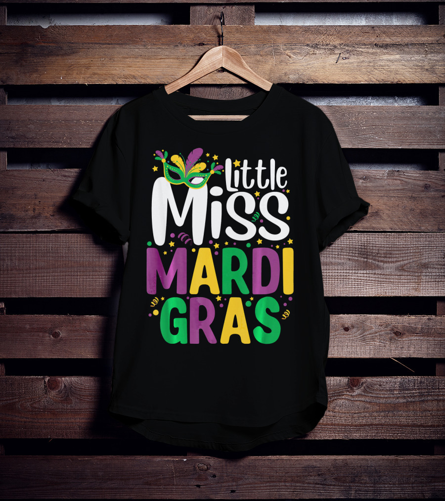 Little Miss Mardi Gras Mask And Celebration Colors T-Shirt