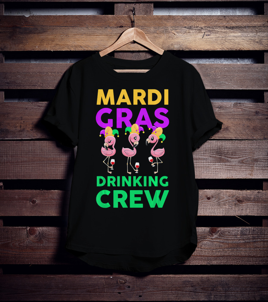 Mardi Gras Drinking Crew Flamingo Jester Party Fun T-Shirt