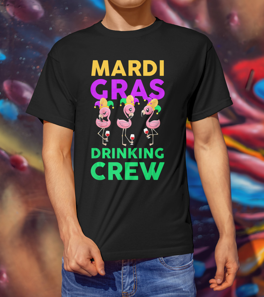 Mardi Gras Drinking Crew Flamingo Jester Party Fun T-Shirt