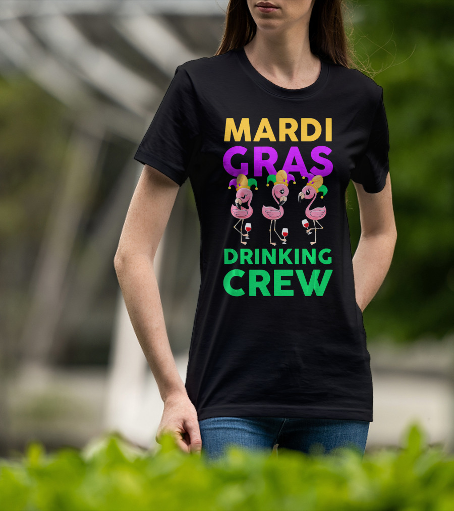 Mardi Gras Drinking Crew Flamingo Jester Party Fun T-Shirt