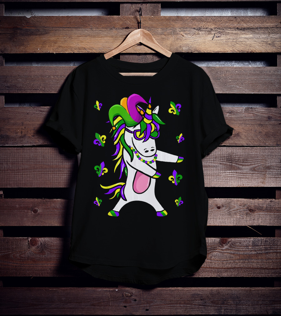 Flossing Unicorn Mardi Gras Floss Fleur De Lis Party T-Shirt