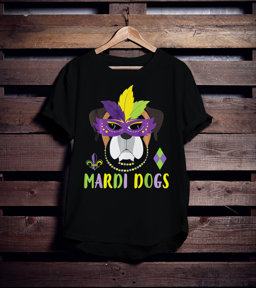 Boxer Dog Mardi Gras Mask Beads Mardi Dogs Fleur-de-Lis T-Shirt