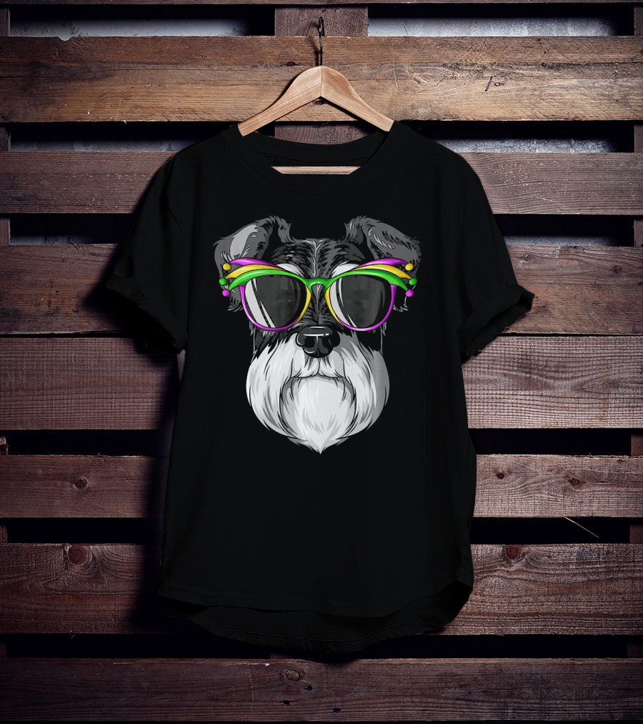 Schnauzer Mardi Gras Carnival Mask Sunglasses T-Shirt