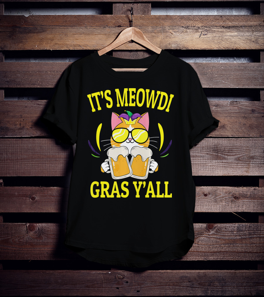 It's Meowdi Gras Y'all Cat With Beers And Sunglasses T-Shirt