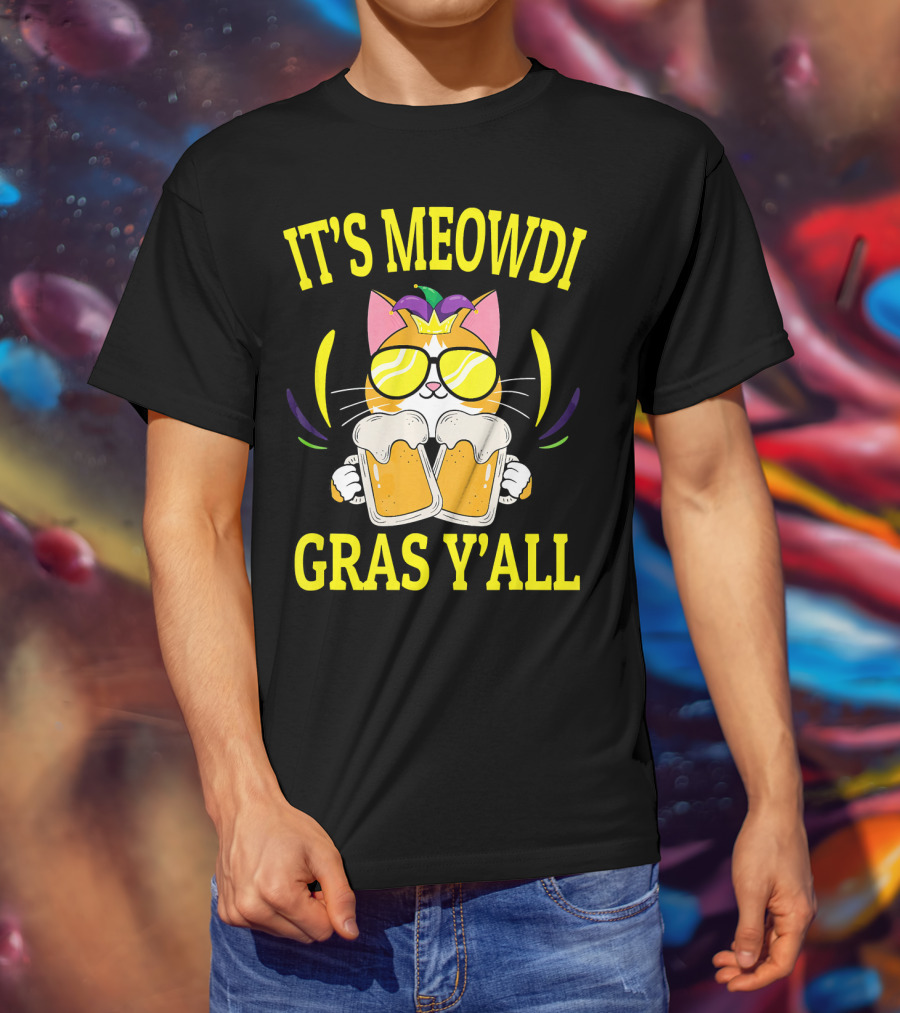 It's Meowdi Gras Y'all Cat With Beers And Sunglasses T-Shirt