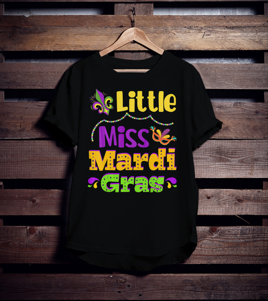 Little Miss Mardi Gras Fleur De Lis Beads Mask T-Shirt