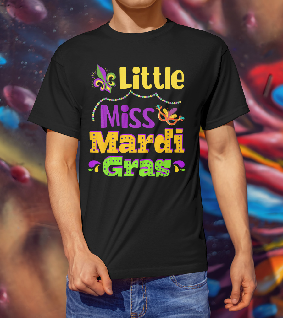 Little Miss Mardi Gras Fleur De Lis Beads Mask T-Shirt