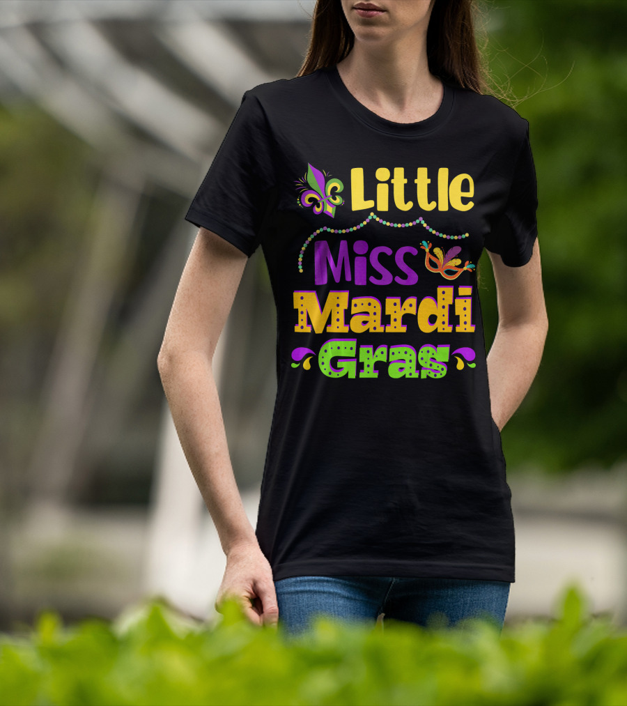 Little Miss Mardi Gras Fleur De Lis Beads Mask T-Shirt