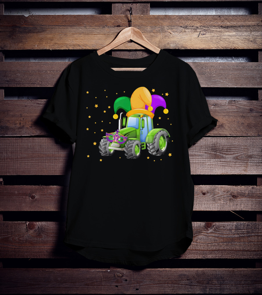 Mardi Gras Tractor With Jester Hat And Mask T-Shirt