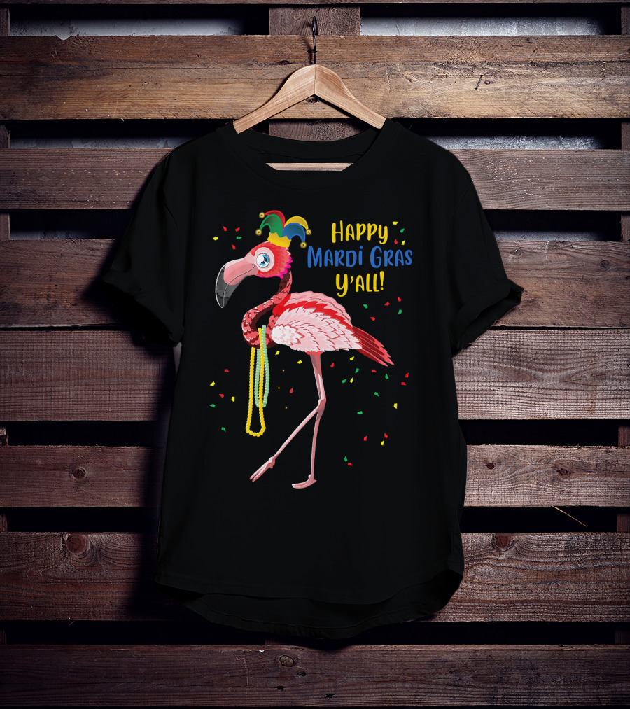 Happy Mardi Gras Y'all Flamingo Jester Hat Fat Tuesday T-Shirt