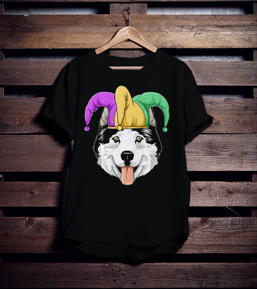 Mardi Gras Husky With Carnival Jester Hat T-Shirt
