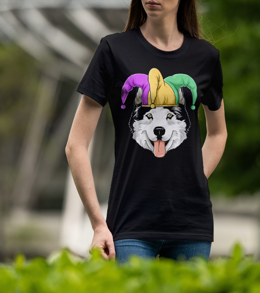 Mardi Gras Husky With Carnival Jester Hat T-Shirt