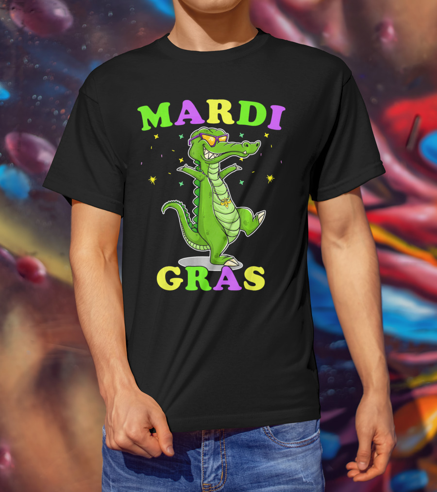 Mardi Gras Alligator Party With Sunglasses And Beads T-Shirt