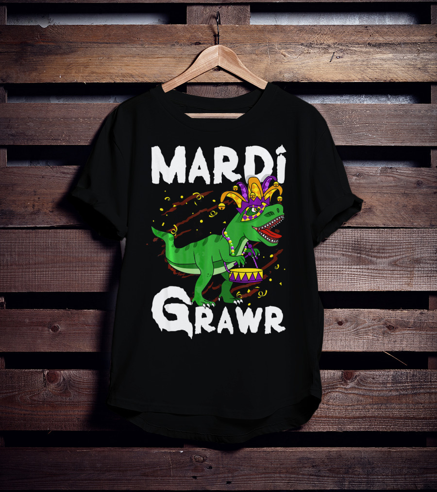 Mardi Grawr Rex Dinos Funny Mardi Gras T-Rex Jester Hat T-Shirt