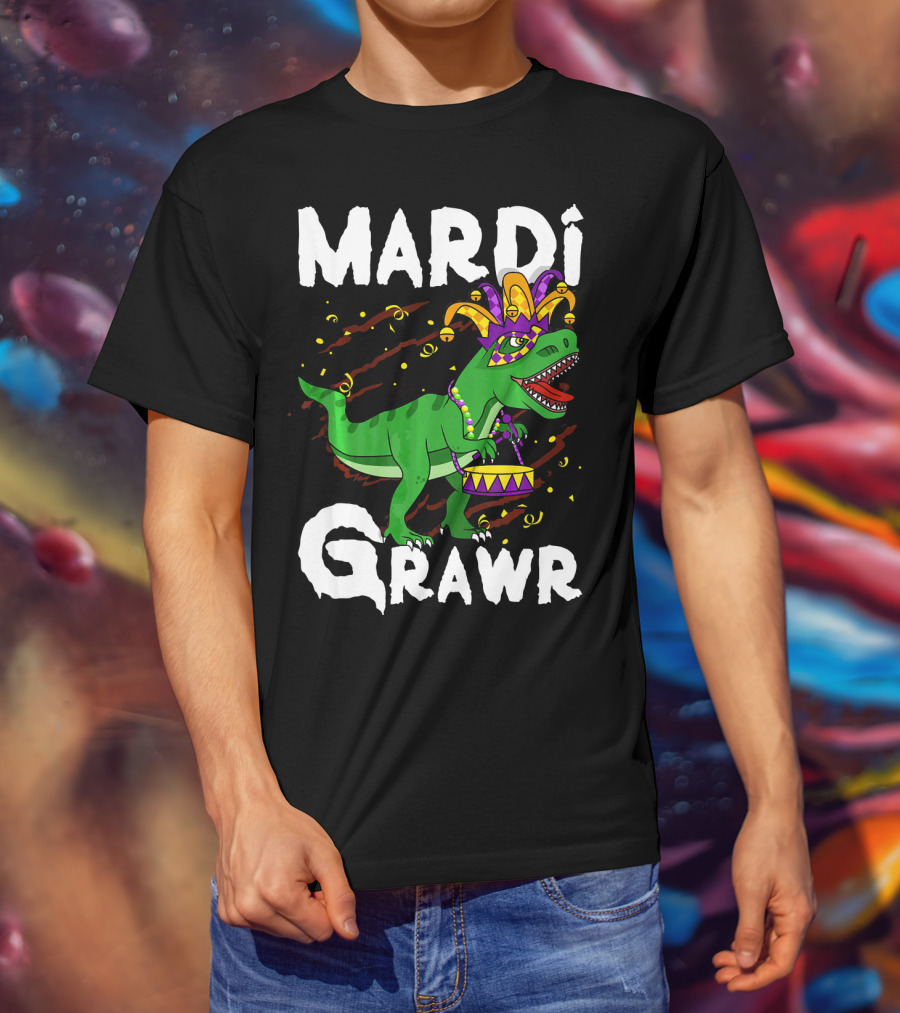 Mardi Grawr Rex Dinos Funny Mardi Gras T-Rex Jester Hat T-Shirt