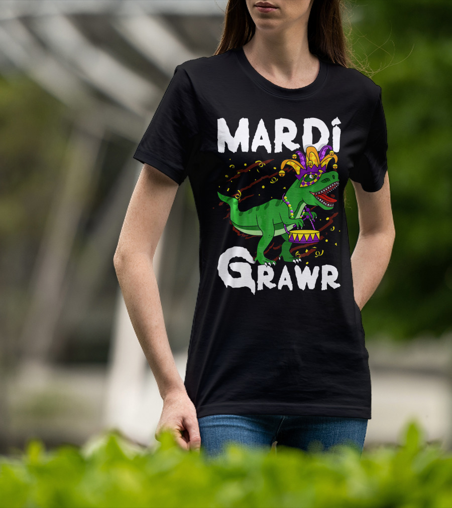 Mardi Grawr Rex Dinos Funny Mardi Gras T-Rex Jester Hat T-Shirt