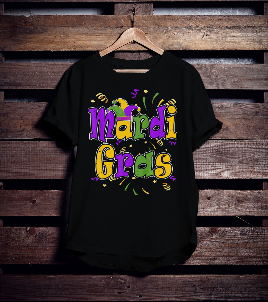 Mardi Gras Colorful Celebration Letters And Decorations T-Shirt