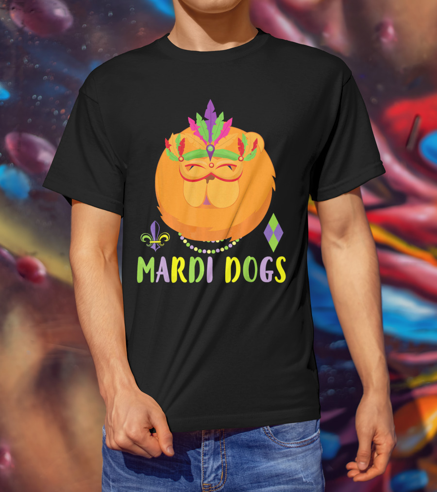 Mardi Dogs Chow Chow Costume With Beads And Mardi Gras Mask T-Shirt