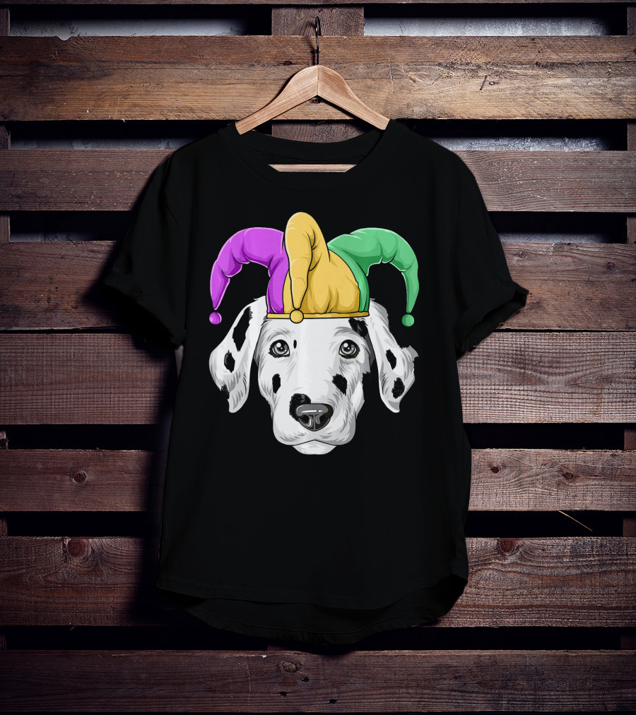 Mardi Gras Dalmatian Jester Hat Carnival Costume T-Shirt
