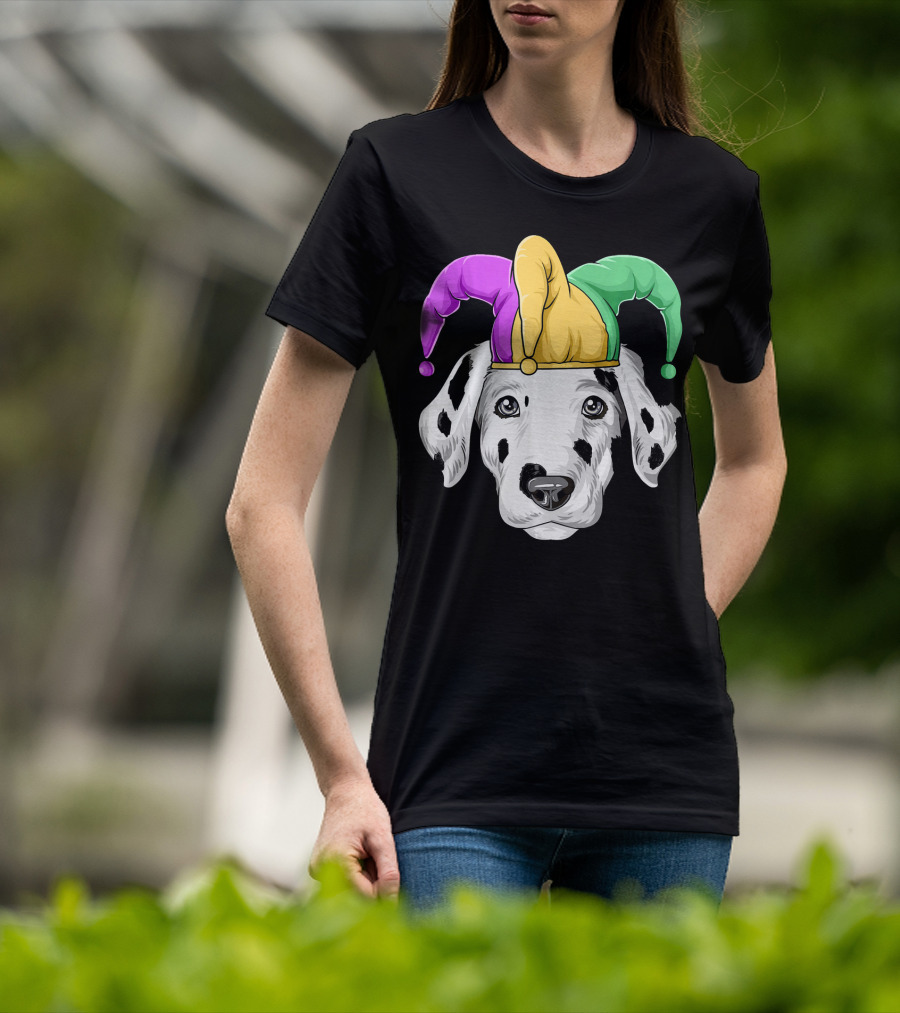 Mardi Gras Dalmatian Jester Hat Carnival Costume T-Shirt
